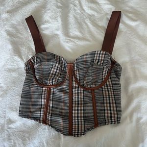 Plaid heart neck corset top